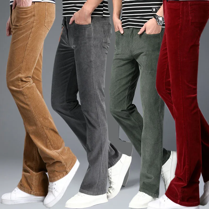 

Spring Autumn Men Casual Mini Bell-bottoms Trumpet Corduroy Trousers Korean Elastic Slim Bell Bottoms Jeans