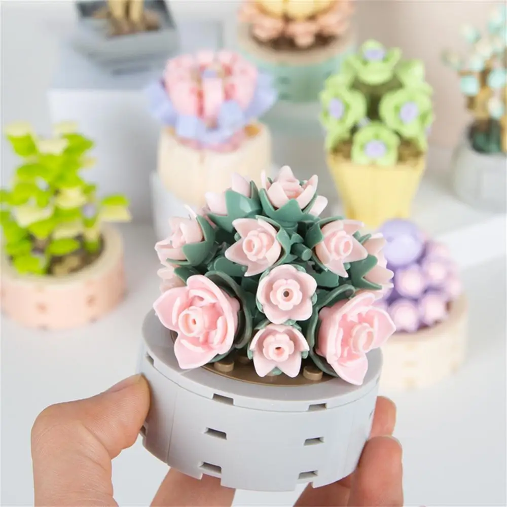 

JK2710 Potted Blocks Succulents Plants Bonsai Decoration Model Building Blocks Assembled Small Particles Blocks Kits Toys Gift