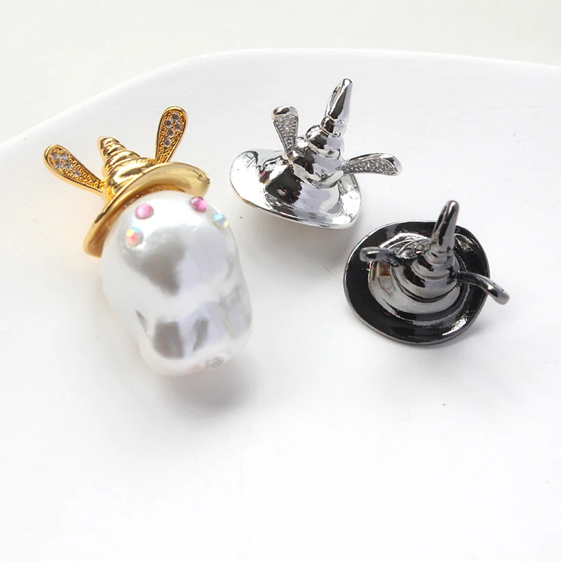 

1pcs 15X18MM copper plated real gold rabbit ear Wizard Hat DIY hand made jewelry baroque pearl self-made material accessories