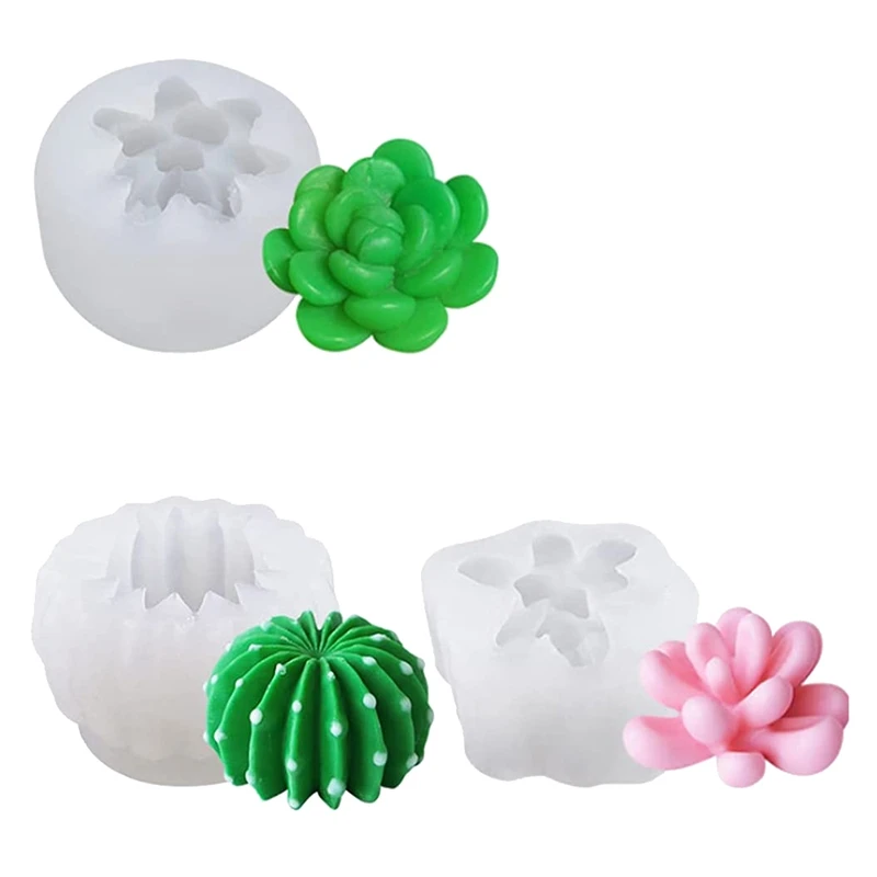 

3 Pack Candle Silicone Molds,Succulent Cactus Plants Resin Casting Mold For Handmade Candle,Epoxy Resin,Polymer Clay,Wax