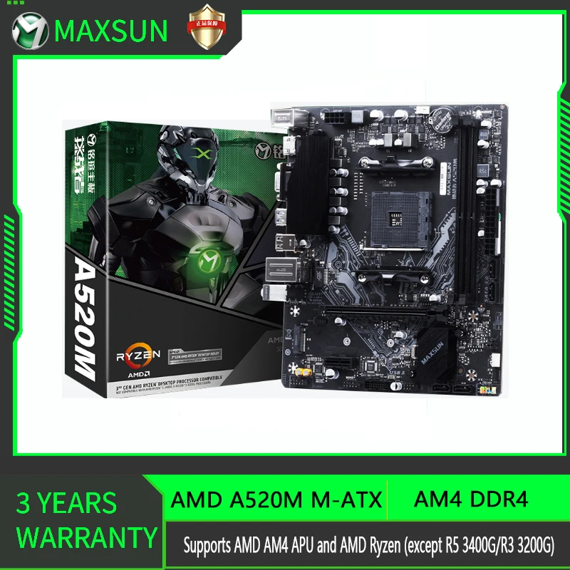 

Материнская плата MAXSUN Challenger A520M поддерживает Ryzen R3 R5 R7 десктопный процессор 3600/3700X/5600G/5700X двухканальная память DDR4 M.2 AM4