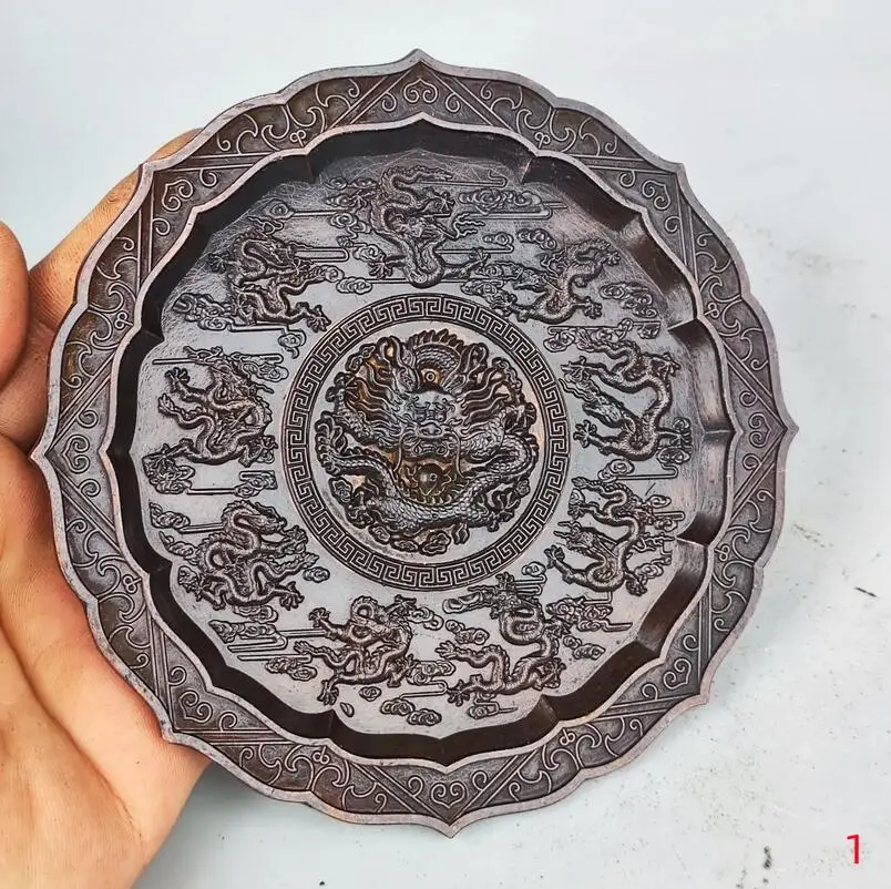 

Round Metal Tray Chinese Retro Decorative Plate Storage Plate Dessert Plate Nut Fruit Cake Bronze Tray Snack Kitchen Plate