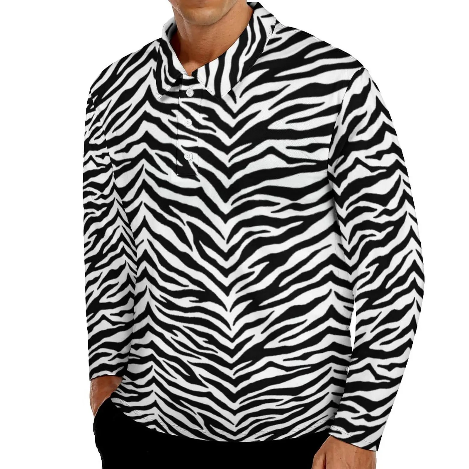 

Рубашка-поло мужская с длинным рукавом и отложным воротником, в полоску