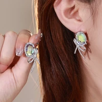 sweet geometric bowknot crystal stud earrings for women shine micro pave rhinestone party nightclub earrings jewelry gifts