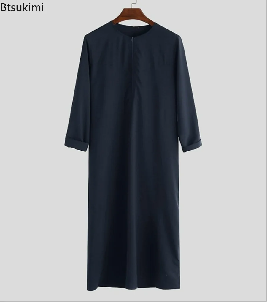 New 2023 Islamic Arabic Muslim Kaftan Men Long Sleeve Zipper Loose Abayas Robes Saudi Arabia Dubai Jubba Thobe Men Clothes S-5XL