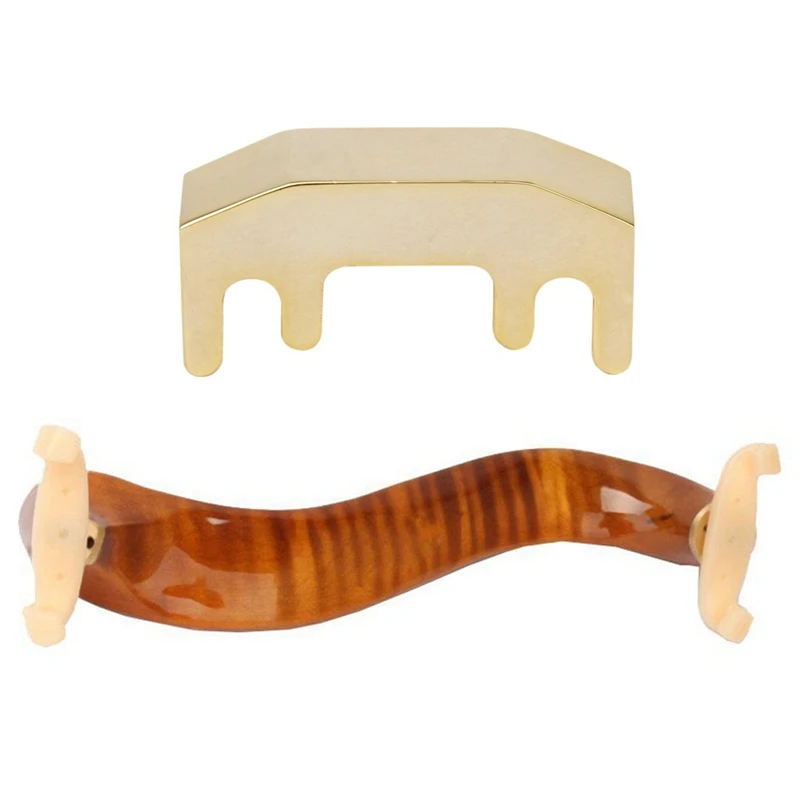 

1Pcs Metal Violin Quiet Practice Mute-Golden &1Pcs Maple Wood Violin Shoulder Rest Adjustable 3/4 4/4 Size