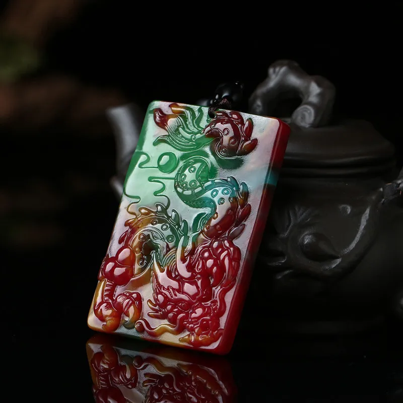 

Natural Xinjiang Gobi Colorful Jade Dragon Pendant Chinese Zodiac Dragon Jade Pendant Men's Sweater Chain Pendant Jewelry