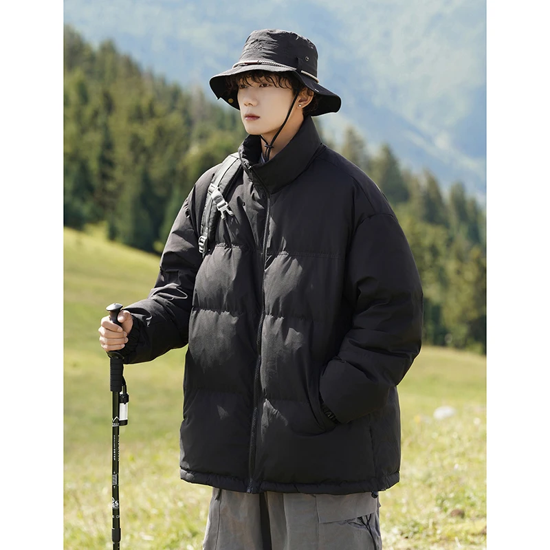 Осень-зима 2024 новый воротник-стойка без шапки однотонный теплый пуховик