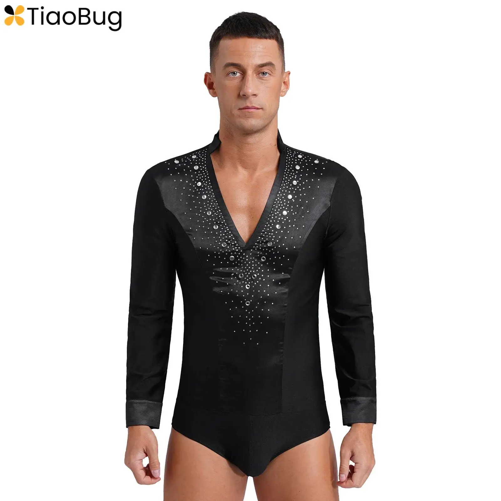 Новинка мужские блестящие атласные боди для латиноамериканских танцев