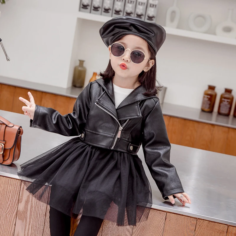 

Осенне-весенняя куртка из искусственной кожи для малышей, верхняя одежда в стиле пэчворк для девочек и подростков, Детское пальто на молнии,...