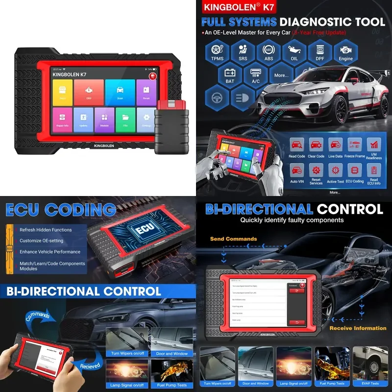 Фото Автосканер Kingbolen K7, диагностический прибор OBD2, устройство для кодирования ЭБУ с 28 функциями сброса и бесплатным обновлением. №1