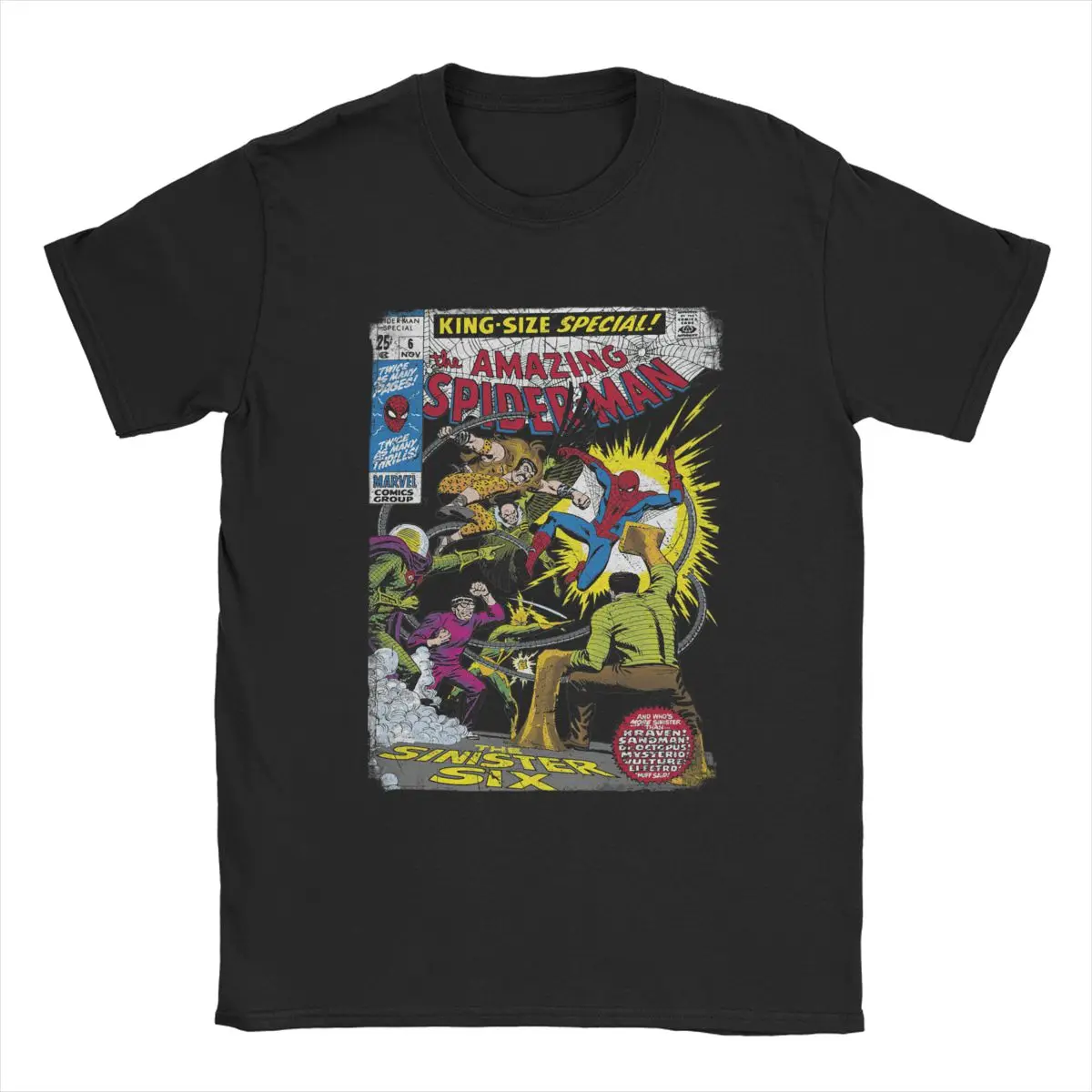 Awesome Sinister Six   Marvel T-Shirt Men Crew Neck Cotton T Shirts Short Sleeve Tees Plus Size Tops