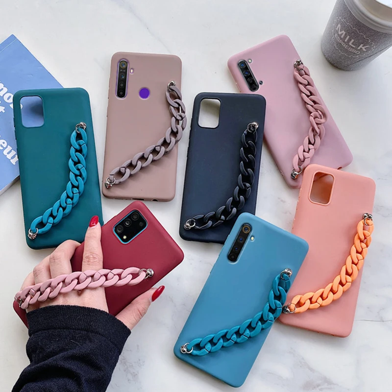 

Bracelet Wriststrap Chain Silicone Phone Case For Oppo Realme 7 6 5 c3 3 8 pro find x2 lite a5 a9 2020 5i 6i 7i Soft Tpu Cover