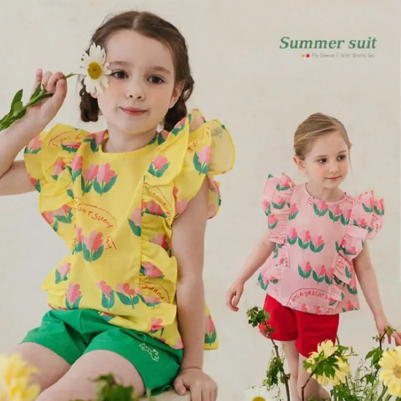 

Girls Shirts 2022 Summer Cute Fashion Ruffle Short Sleeve T-Shirt Cotton Summer Casual Girls Shorts Baby Clothing Kids Clothes