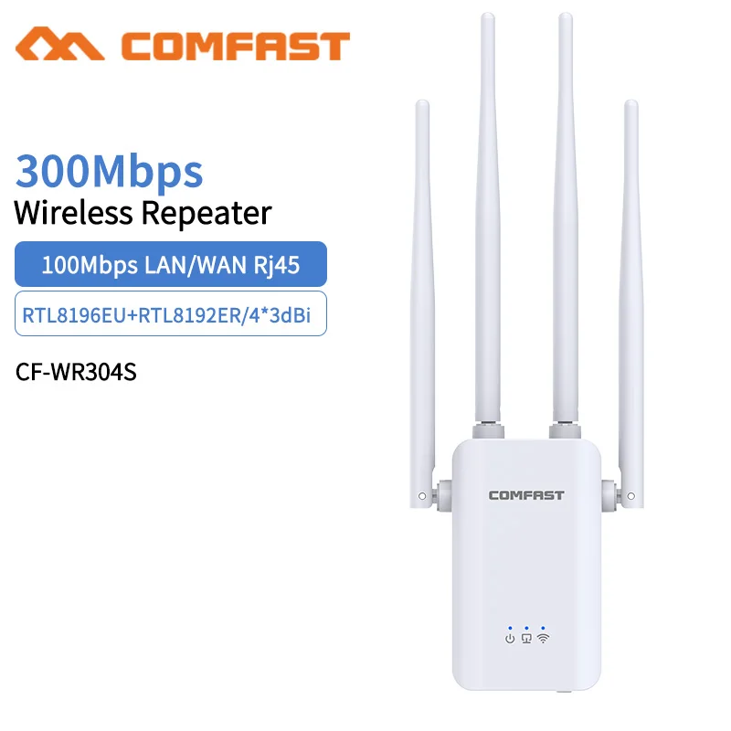

300Mbps Wireless Repeater Router 2.4Ghz Home Wifi Extender 4*3dbi Antenna Wi fi Long Coverage External Wi-fi Signal Amplifier