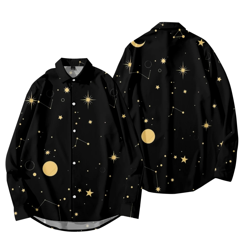 

Имитация роскошной мужской одежды Звездный бесшовный узор Печатные повседневные рубашки с длинным рукавом для мужчин и женщин весна и осен...