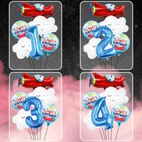 6pcs large vintage airplane foil balloons birthday party decorations kids toys smile white clouds globos baby shower gifts