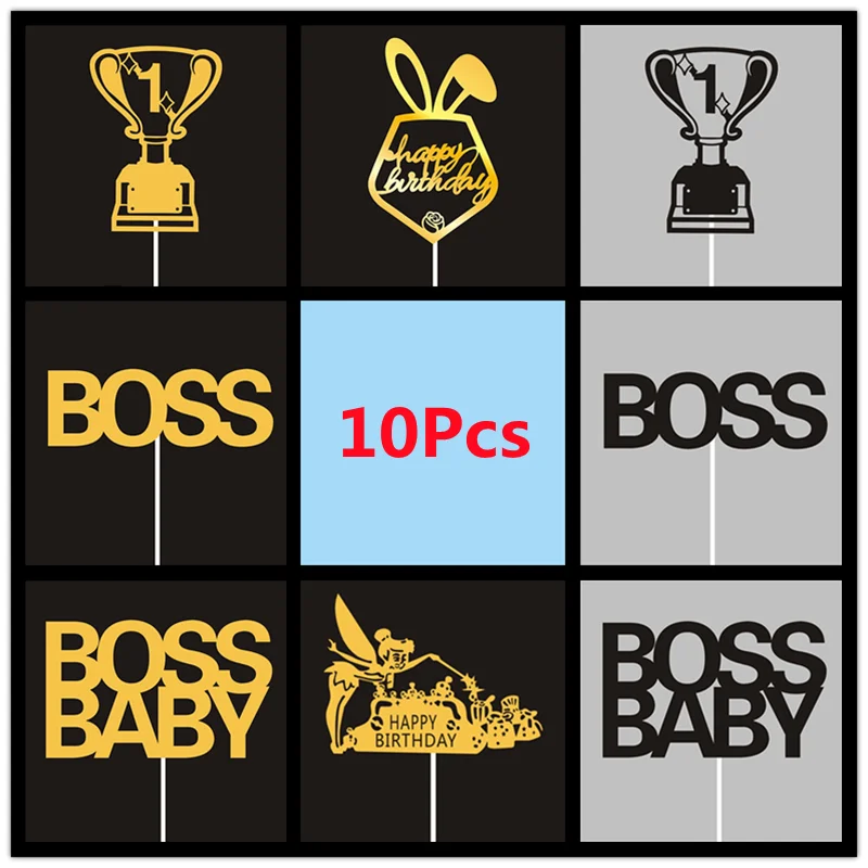 

10 Pcs/Bag Paper Board Boss Baya Cake Topper Champion Happy Birthday Decoration Cupcake Party Supplies Baking DIY Decor