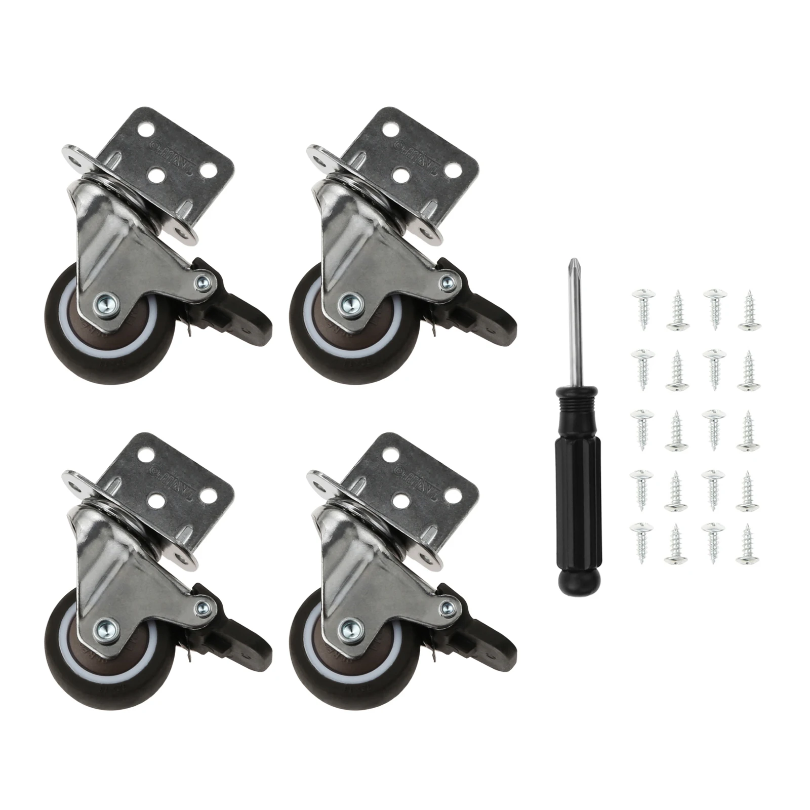

4pcs 1.5"/1.25" L-Shaped Swivel Casters with Brake Sliding Wheels Rotate 360 Degree Plate Mute Wheel with Screws Screwdriver