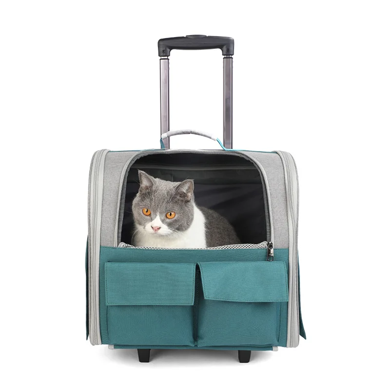 

Breathable Pet Stroller for Cats Portable Roller Suitcase Trailer Car Travel Transport Bag Large Space Cart Trolley Cat Backpack