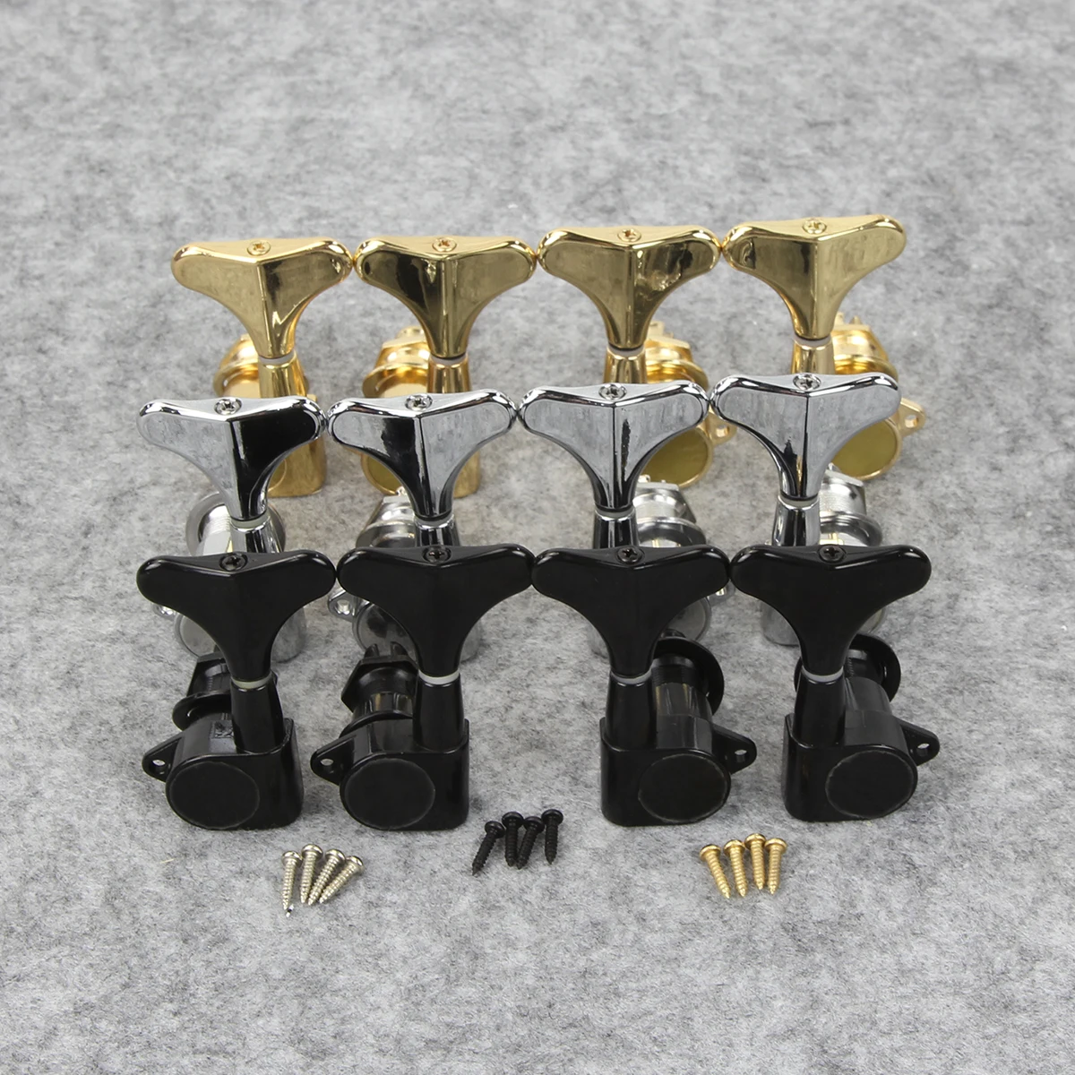 

FLEOR Set of Sealed Bass Tuners Tuning Pegs 2L2R Machine Heads for 4-String Bass, Chrome/Black/Gold Choose