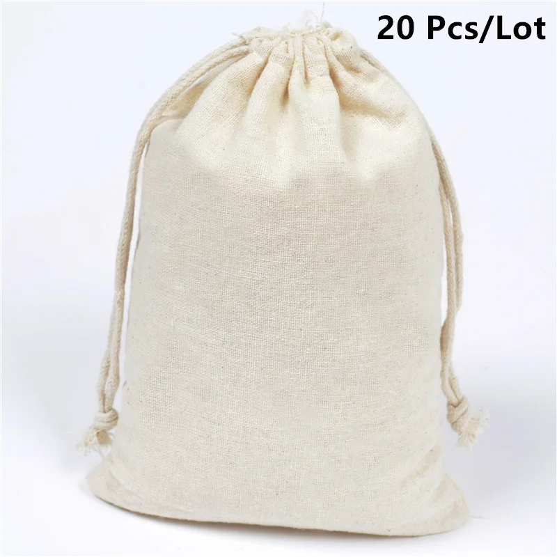 

20 Pcs/Lot Drawstring Cotton Stroage Bags Christmas Gift Package Pouches Home Oragnize Various Size Grocery Sacks