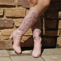 women boots designer luxury high heel retro embroidered women shoes 40 43 winter 2022 new elegant pink knee high boots