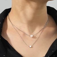 popular bohemia simple imitation pearl love heart double layer necklace choker clavicle chain girl birthday party jewelry