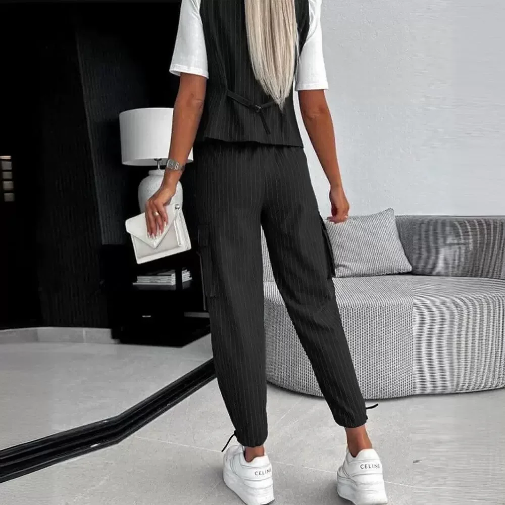 Женский комплект одежды из 2 предметов белый полосатый жилет без рукавов