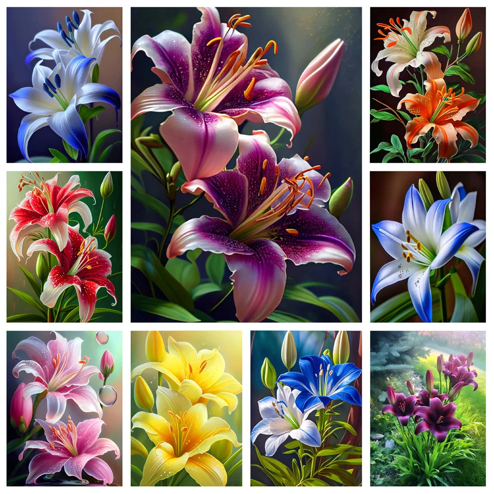 Алмазная вышивка с лилиями 5D ручной работы, алмазная живопись с цветами, искусство, полная круглая мозаика, наборы для вышивки крестиком, подарки для домашнего декора