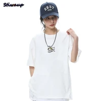 summer 2022 womens korean style fashion t shirts with short sleeves cotton cute shark print tops for teens girls mens t shirts