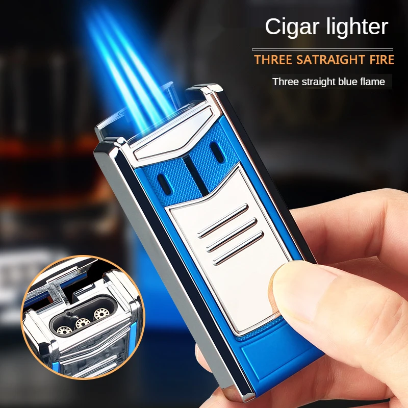 

Windproof 3 Nozzles Cigar Gas Lighters Jet Metal Torch Turbo Butane Cigarettes Lighter Gadgets Men Gift for Cigar