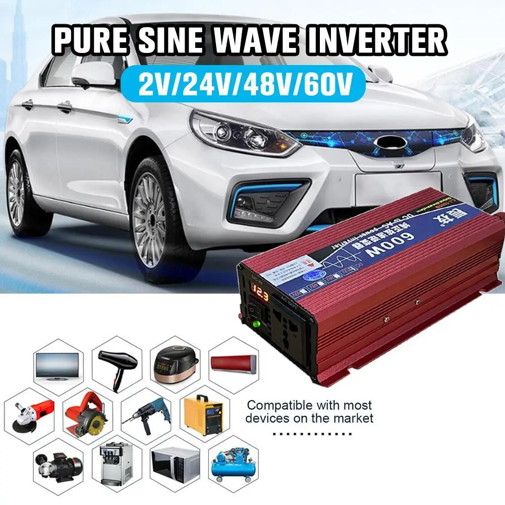 

Solar Pure Sine Wave Inverter 12V 24V 48V 60V To AC 220V 600W 800W Portable Voltage Transformer Power Converter Solar Inverter
