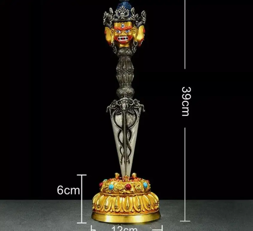 39 см медная позолота буддистский Тибетский Dorje Phurba Vajvakilaka Vajrakila и основание