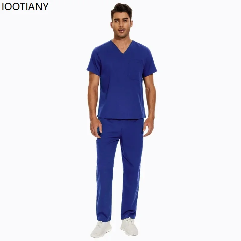 Мужская однотонная одежда для врачей и хирургии медицинская Униформа с