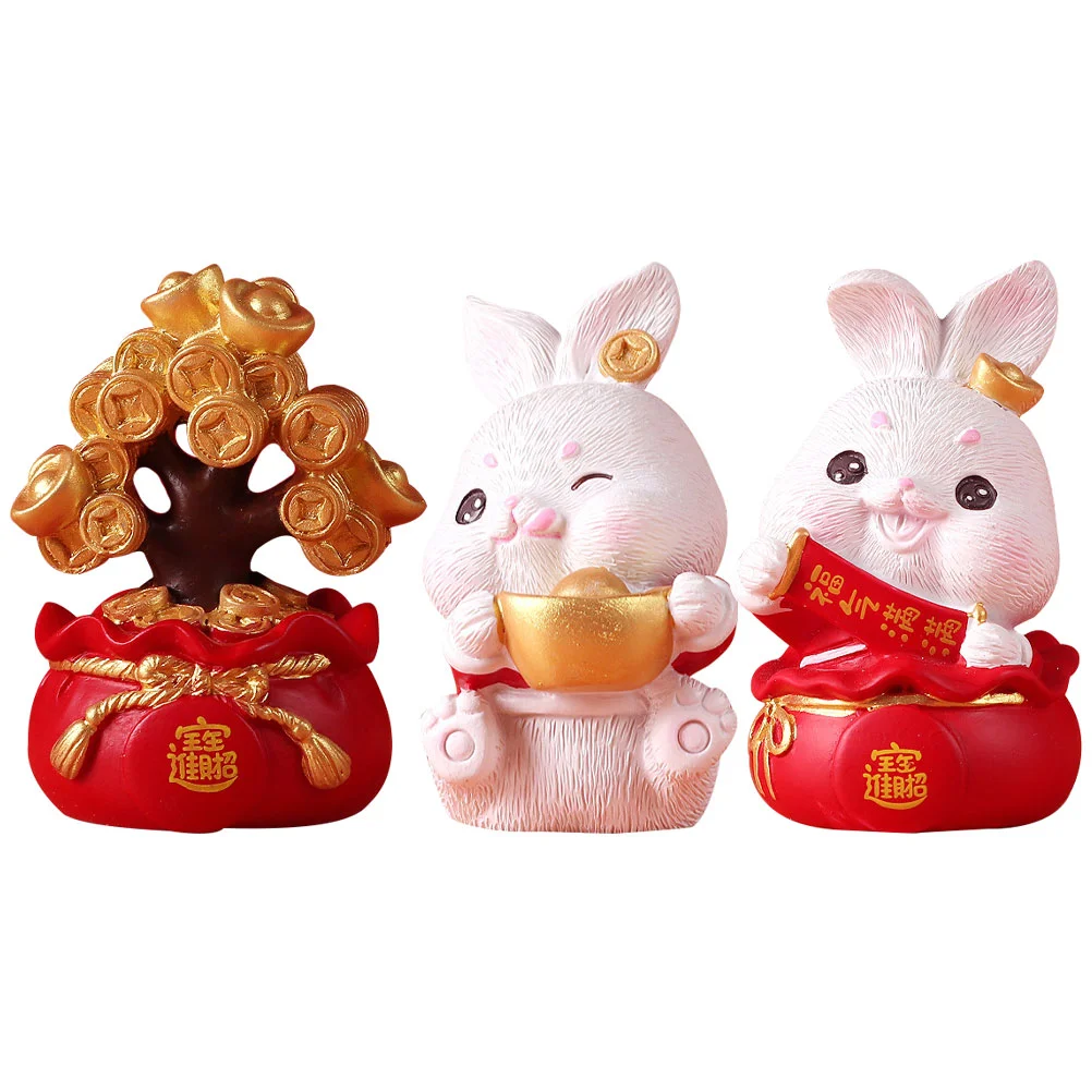 

Rabbit Bunny Figurine Figurines Year Zodiac Statue Chinese Decoration New Money Decorations Animal Resin Miniature Tree Decor