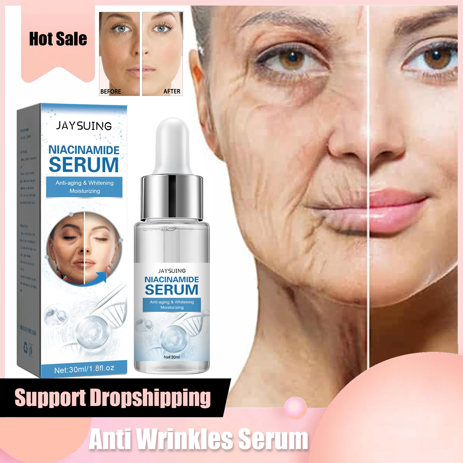 

Nicotinamide Anti Aging Serum Whitening Moisturizing Shrink Pore Facial Essence Remove Wrinkle Dark Spots Fade Freckles Skincare