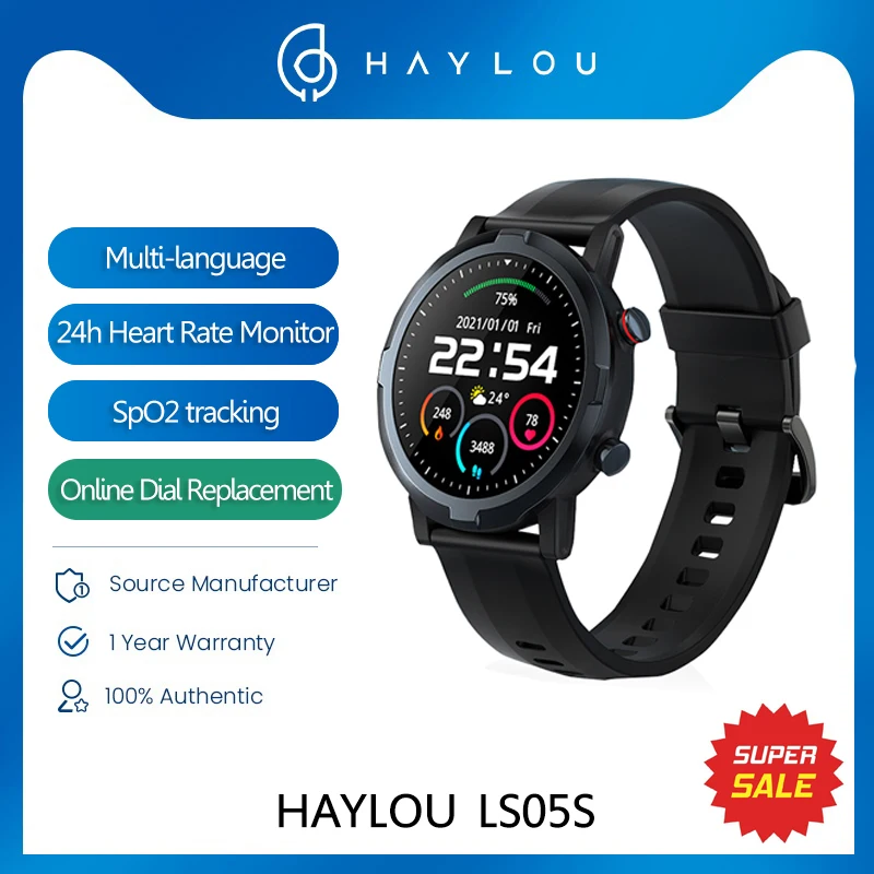

Haylou RT LS05S Smart Watch Blood Oxygen Heart Rate Monitor IP68 Waterproof 12 Sport Modes Men Women Smartwatch Global Version