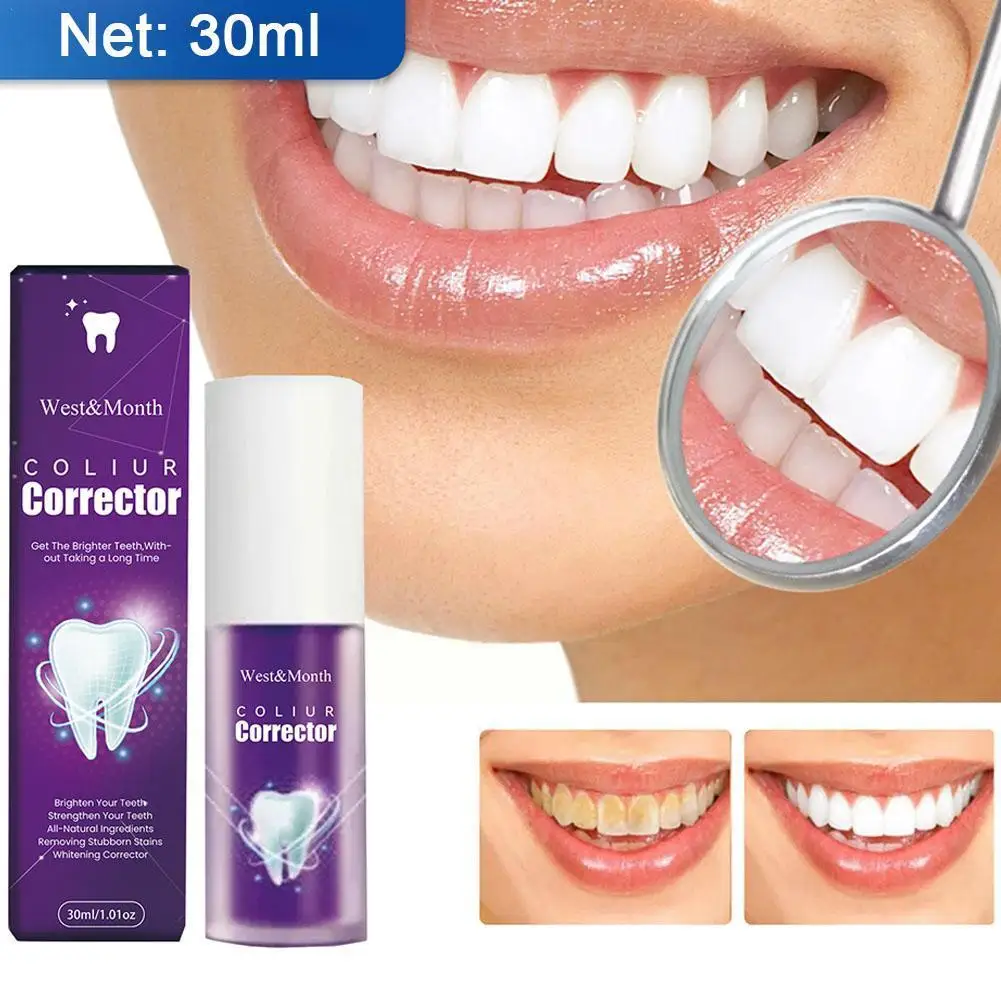 

30 мл фиолетовая отбеливающая зубная паста желтая зубная налет Гигиена Уход за зубами для полости рта освежающий инструмент Глубокая очистка дыхания M D6U5