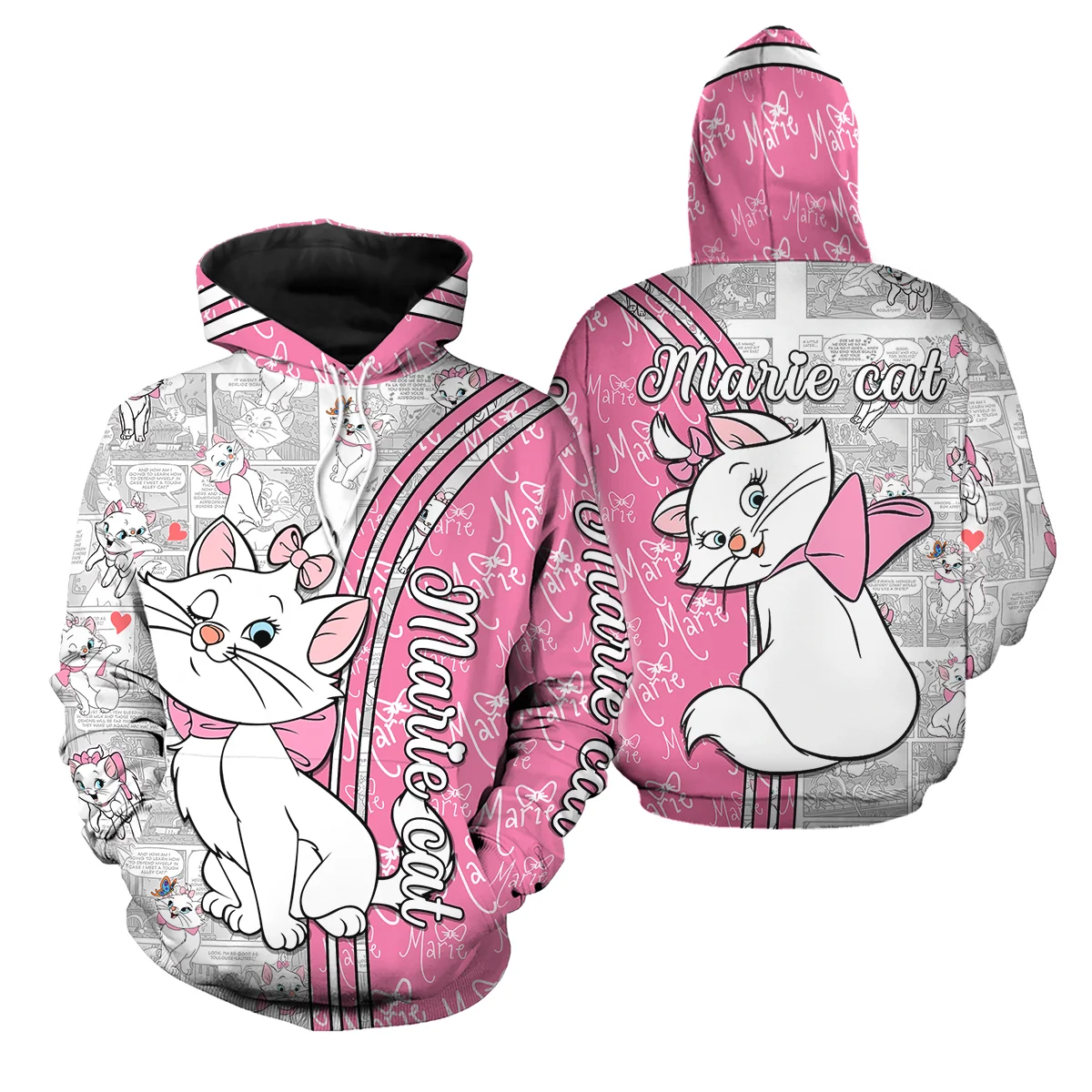 

Pink Mary Cat Hoodie Disney 3D Hoodie Y2K Fashion Sweatshirt Women's Kids Tops Casual Hoodie