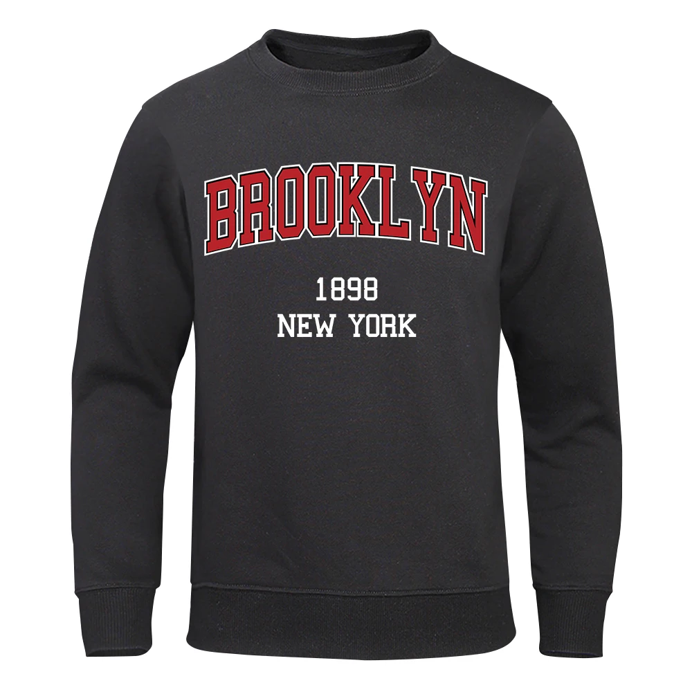 

Brooklyn 1898 New York City Letter Print Mens Hoody Warm Pullover Hoodies Autumn Fleece Sweatshirt Casual Crewneck Men Hoodie