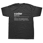 Coder человек с волшебным программатором силы Мужская футболка из хлопка на заказ с коротким рукавом забавное кодирование веб-программатор футболки для папы