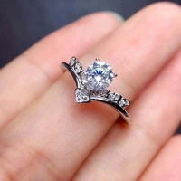 milangirl fashion crystal rhinestone ring silver color thin wedding ring for women bridal love queen crown engagement ring
