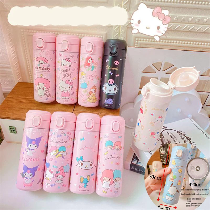 

Sanrio 304 нержавеющая сталь Изолированная чашка мультфильм аниме Hello Kittykuromi Cinnamoroll My Melody Милая портативная чашка для воды 420 мл
