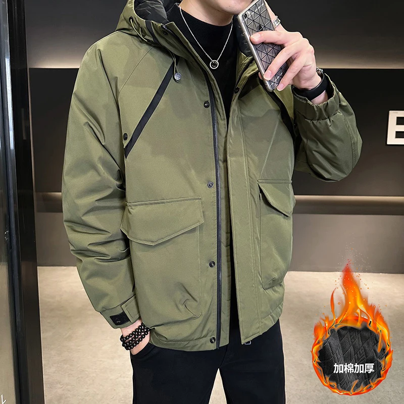 Повседневные мужские куртки с капюшоном на хлопковом наполнителе Осень-зима 2024