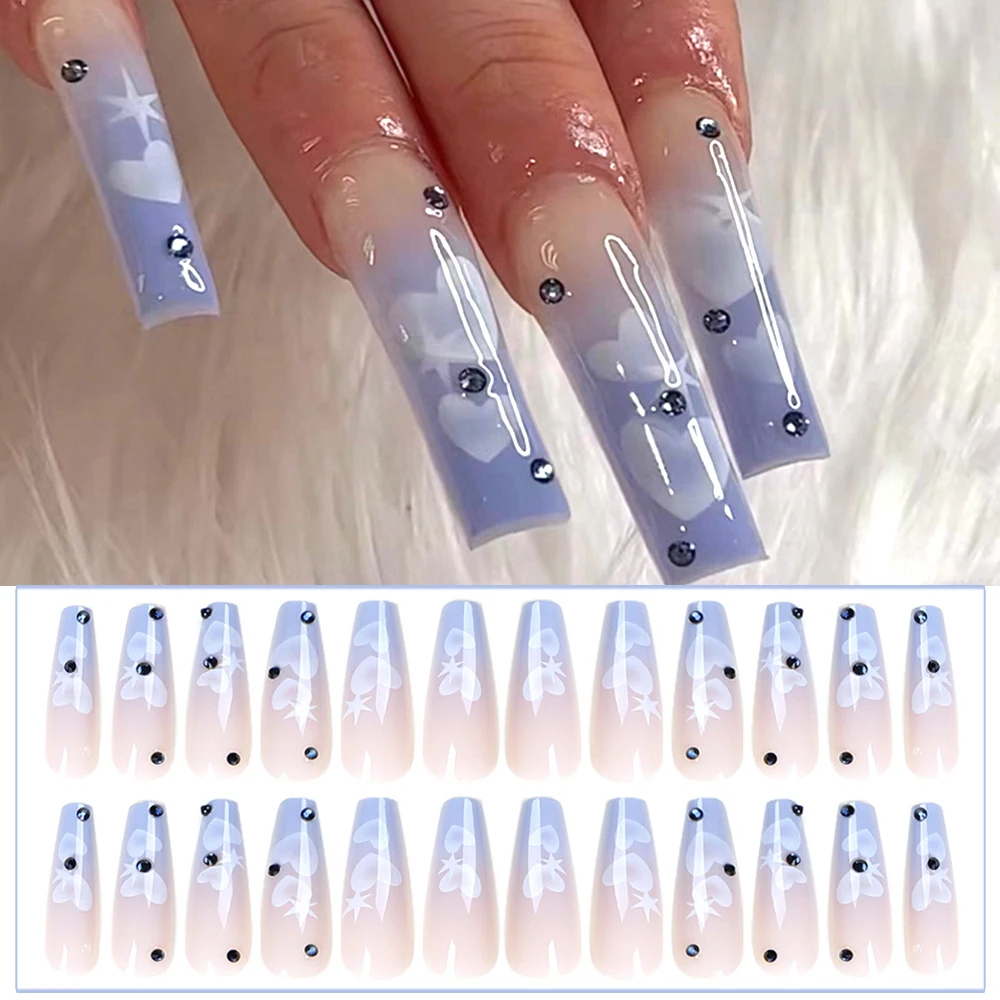 

24 шт., накладные ногти в форме сердца с клеем