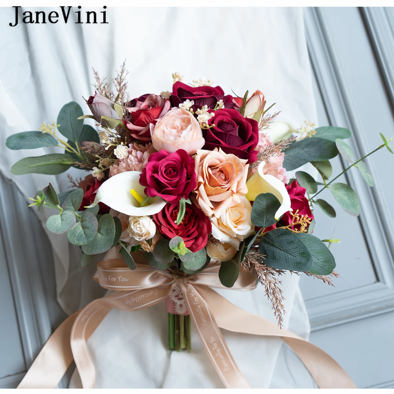 

Новые винно-красные цветы jaevini, свадебные букеты, винтажные осенние шелковые розы ручной работы, семейный Свадебный букет невесты