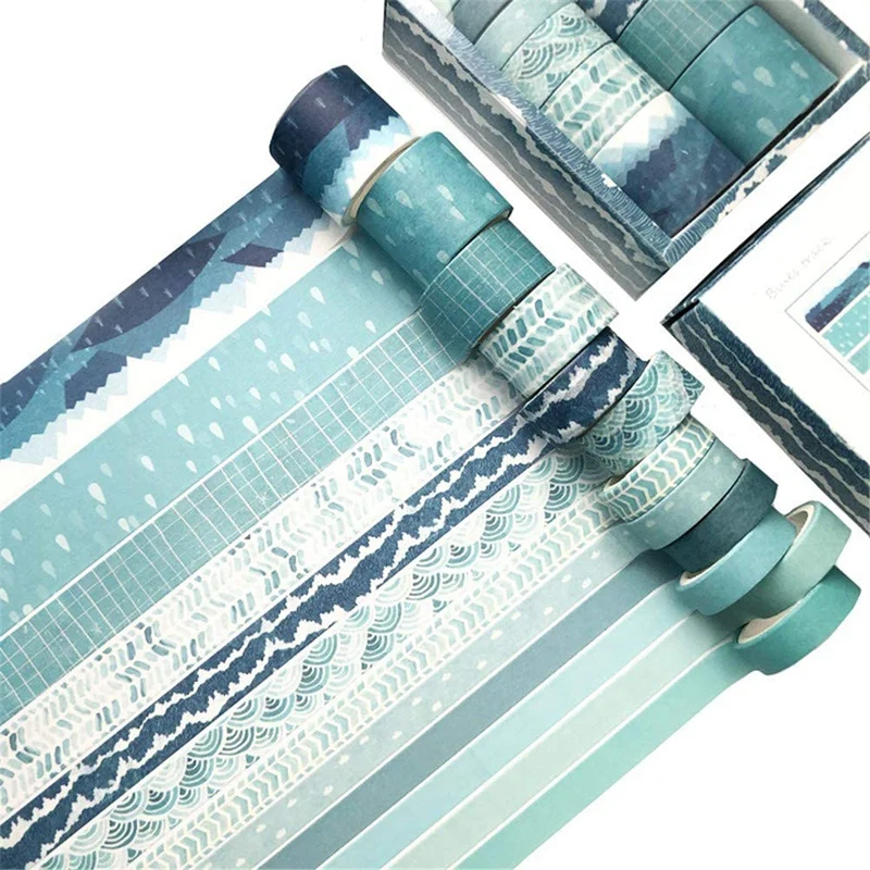 

12 рулонов васи ленты, синяя морская волна декоративная Васи Маскировочная лента наборы для рукоделия, детей, скрапбукинг, журнал, DIY, подароч...