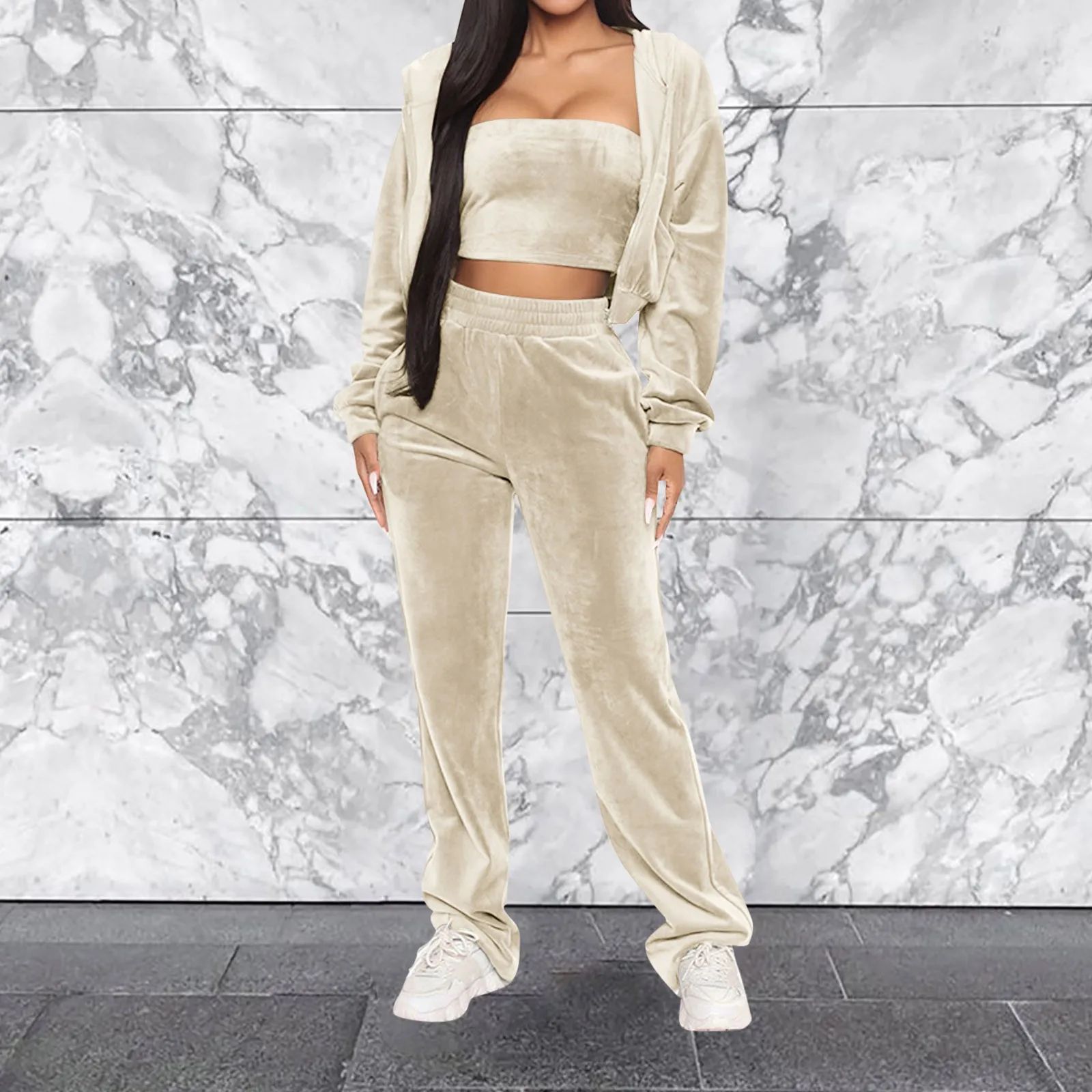 Велюровый женский спортивный костюм из 3 предметов бархатная спортивная одежда