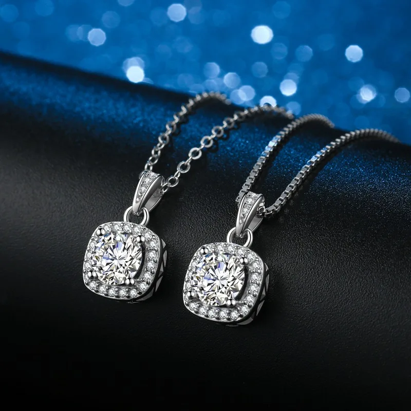 

Квадратный дизайн круглой огранки муассанит ожерелье кулон цвет D VVS круглый стиль бриллиантовое ожерелье для женщин свадьба S925 серебро